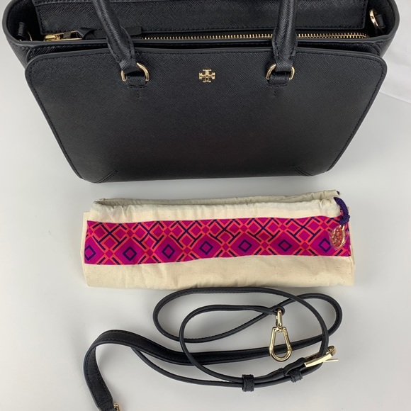 New Tory Burch Robinson Small Black Leather Tote - Picture 7 of 8